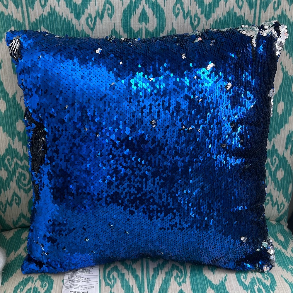 Royal Blue and Silver Reversible Sequin Pillow
